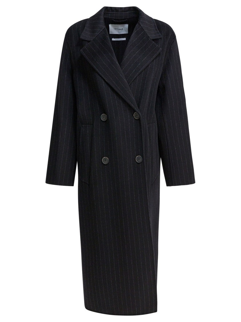 Ivy & Oak Pinstripe Long Double-Breasted Jacket With Classic Lapel