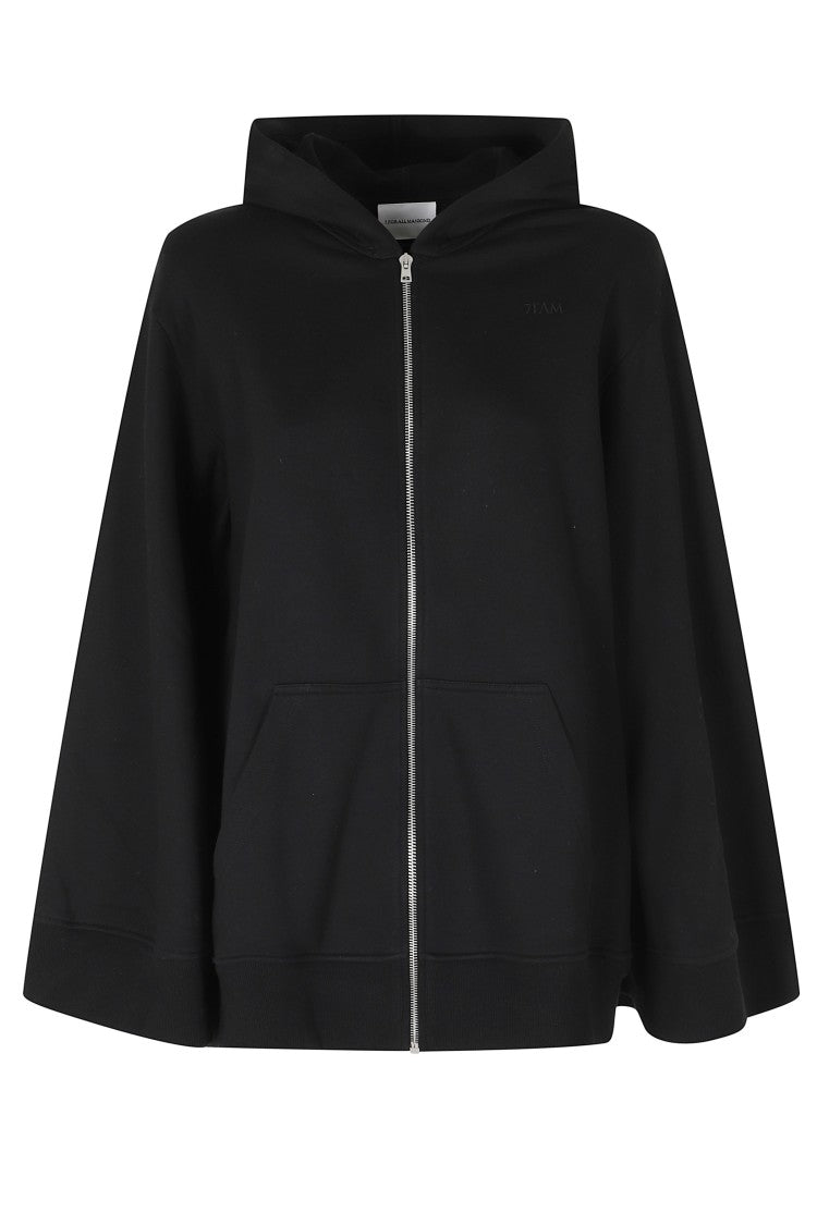 7 For All Mankind Black Oversized Cotton Zip Hoodie
