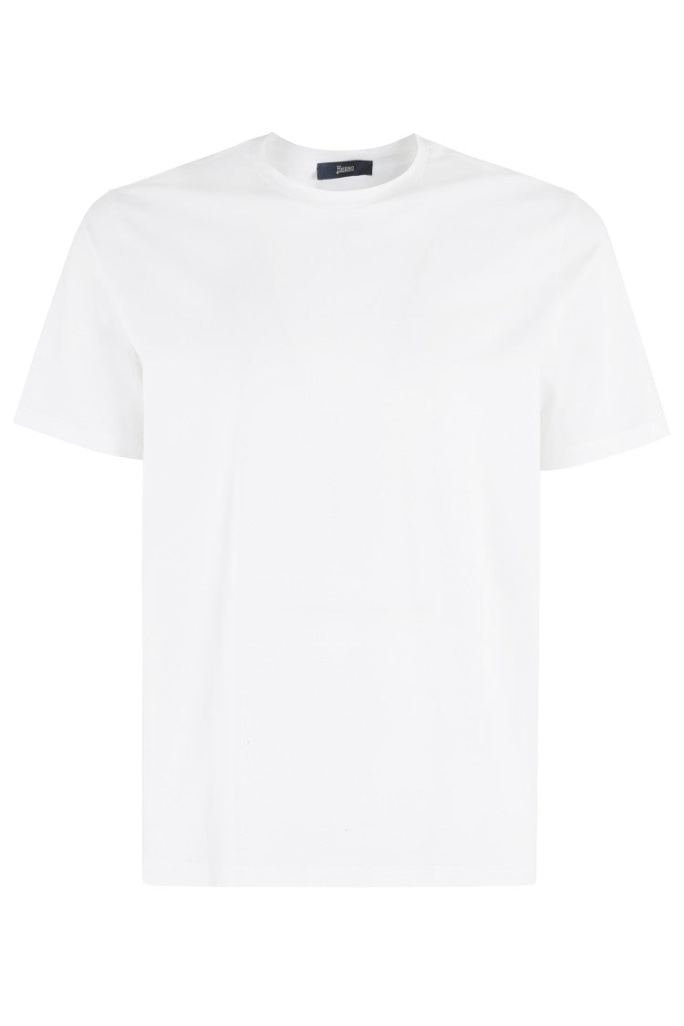 Herno White Stretch Cotton T-Shirt With Crew Neckline