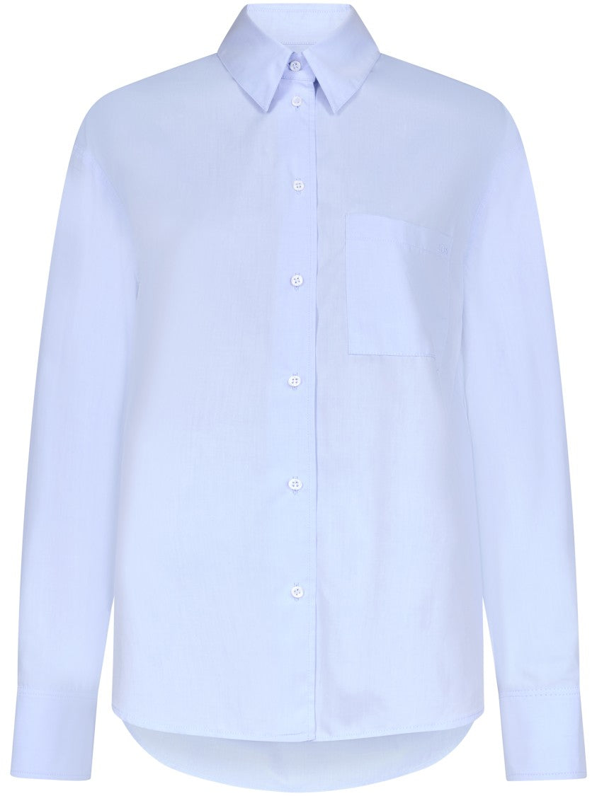 Loulou De Saison Lightweight Blue Button-Up Shirt With Embroidered Detail