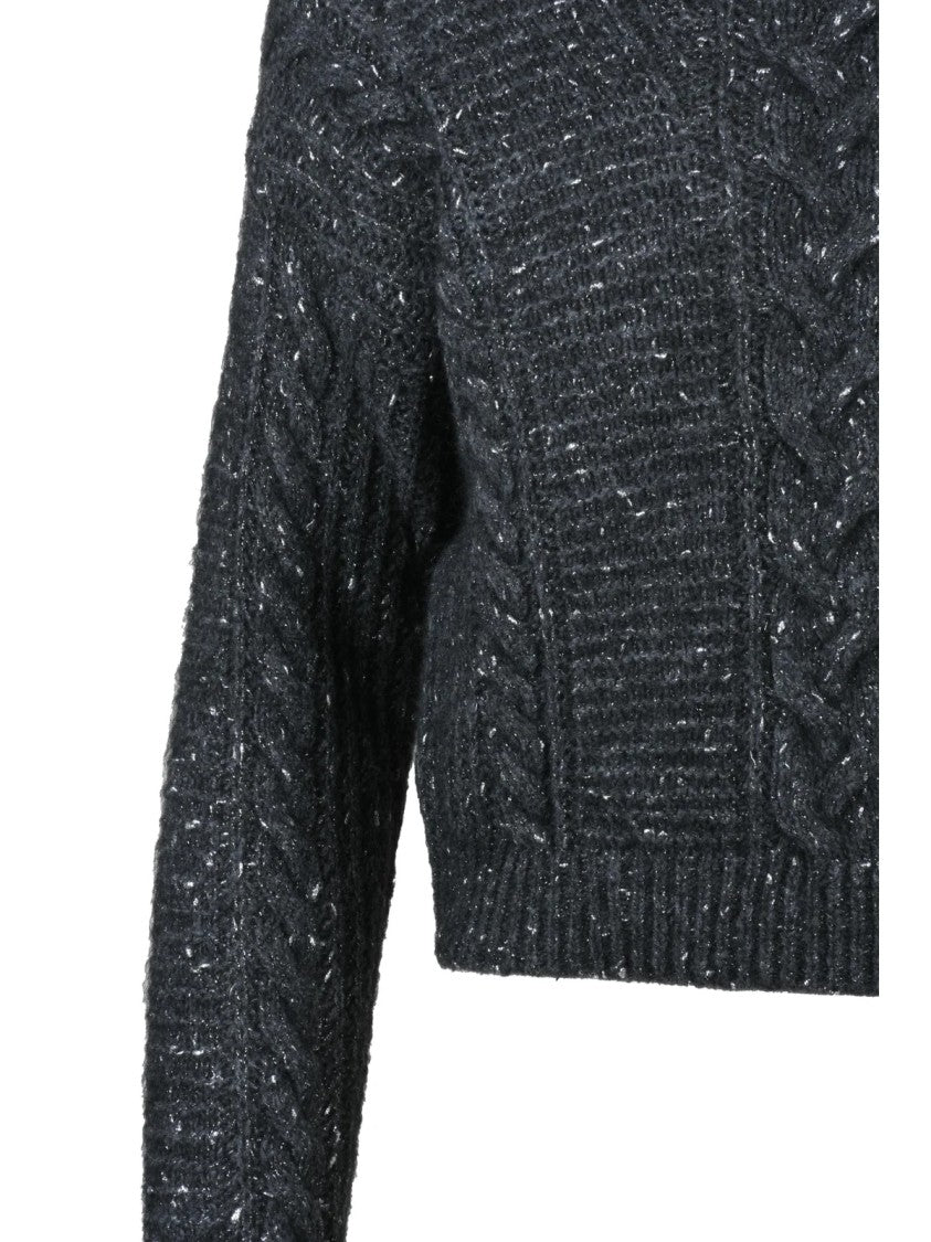 Max Mara Grey Cable-Knit Metallic Alpaca-Blend Sweater