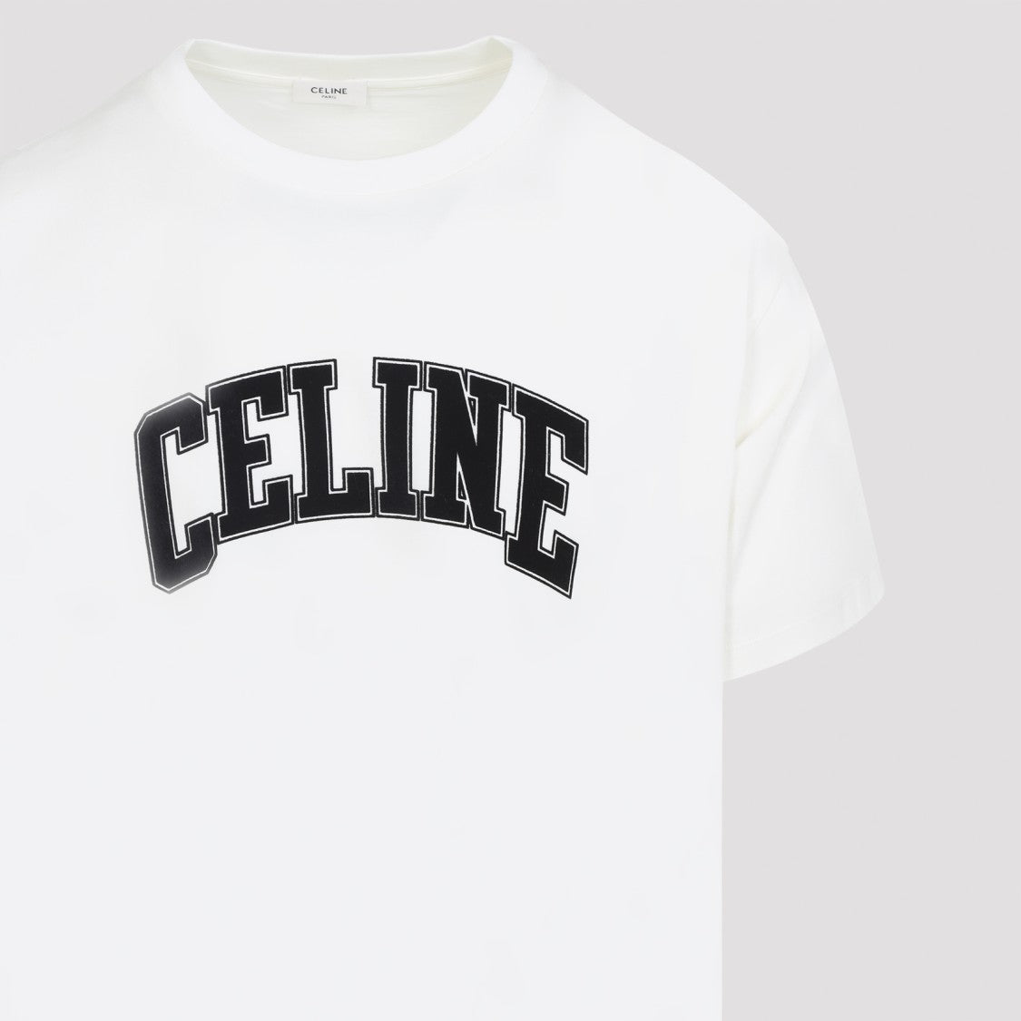 Celine Off White Cotton T-Shirt With Contrasting Logo