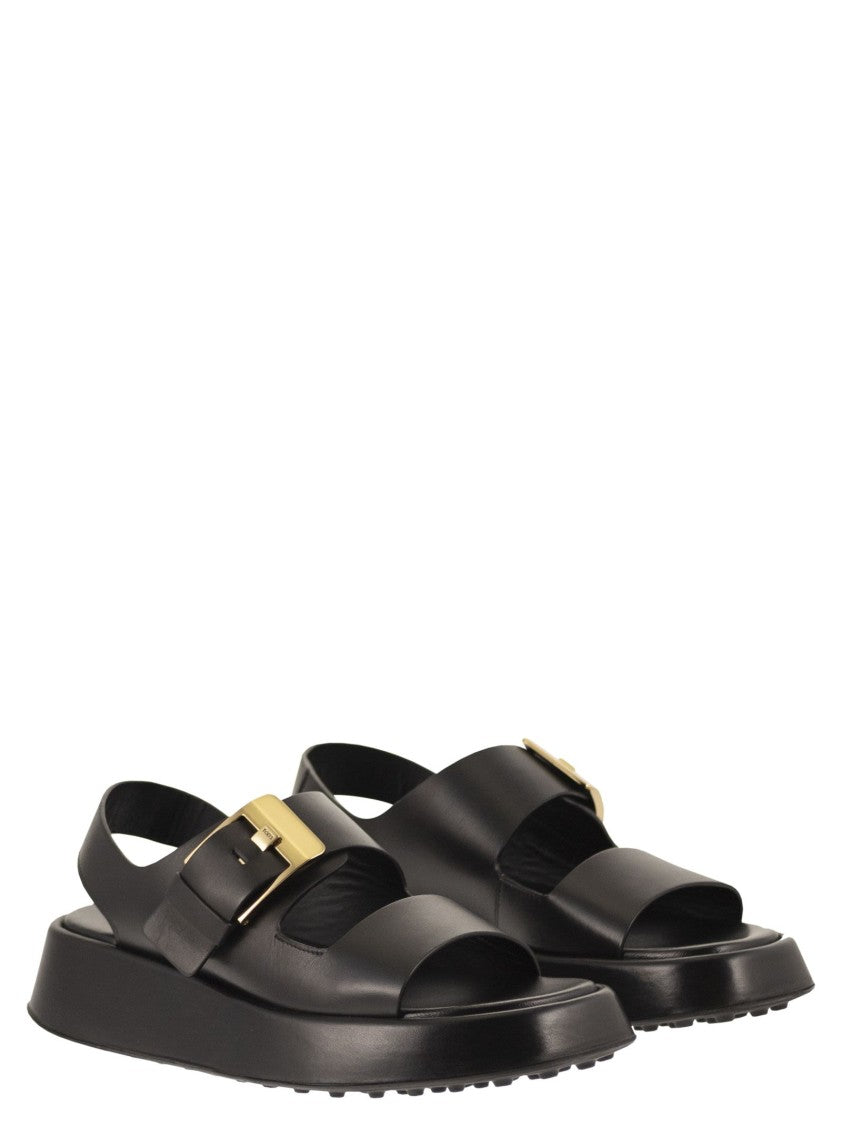 Tod's Calfskin Leather Sandal With Custom Metal Buckle