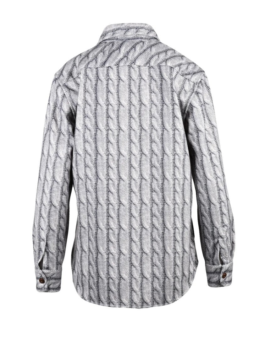 Deuxieme Grey Textured Cable Knit Wool-Blend Heavyweight Shirt