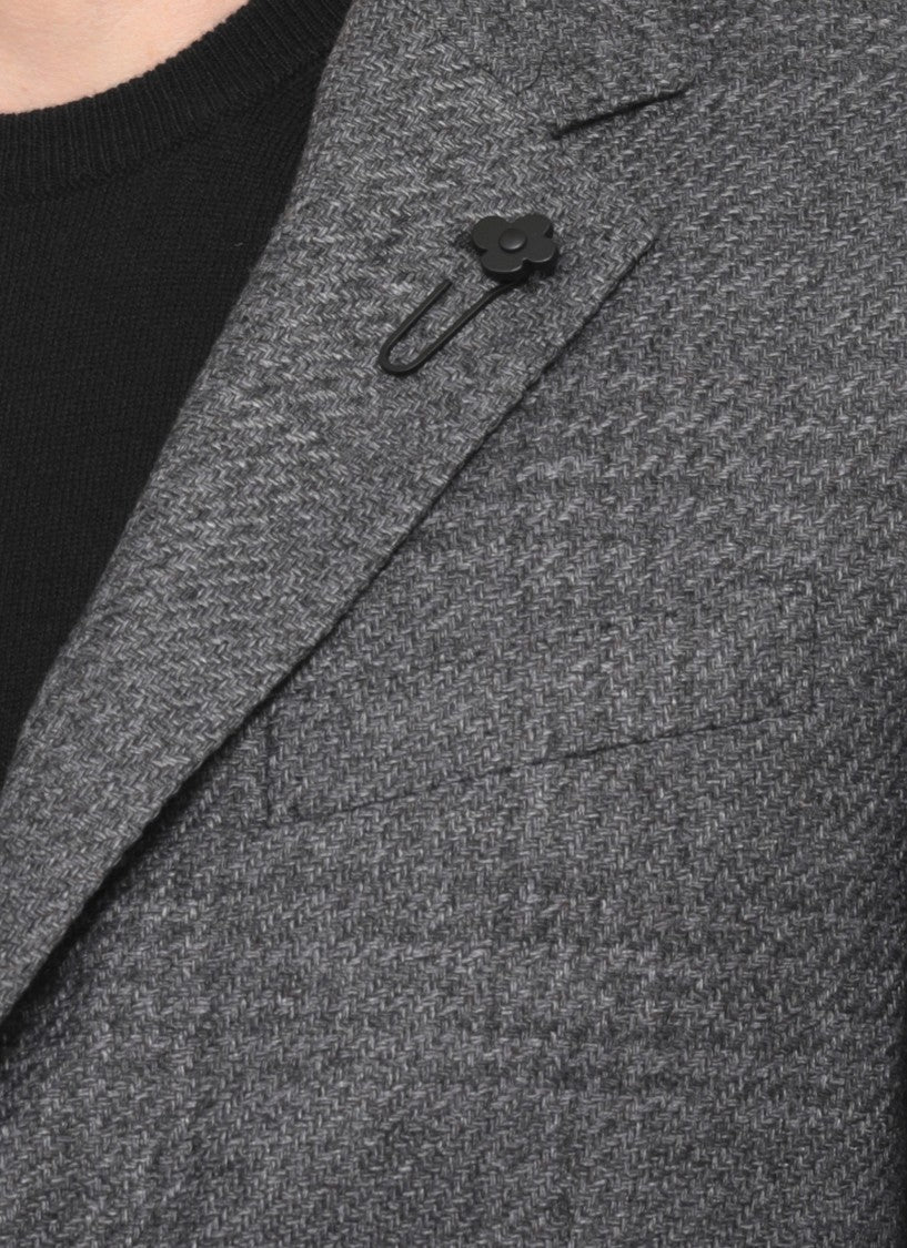 Lardini Dark Grey Tailored Wool Jacket With Classic Lapel