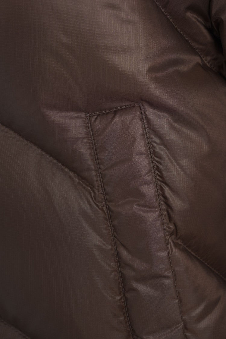 After Label Chevron Quilted Down Jacket With High Collar And Integrated Hood