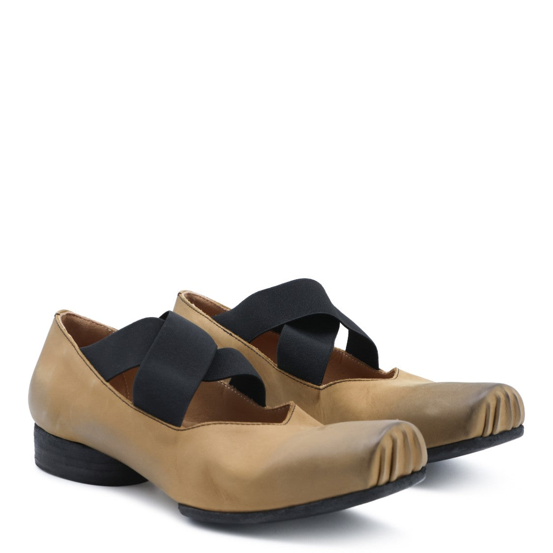 Uma Wang Mustard Leather Elastic Strap Ballet Flats