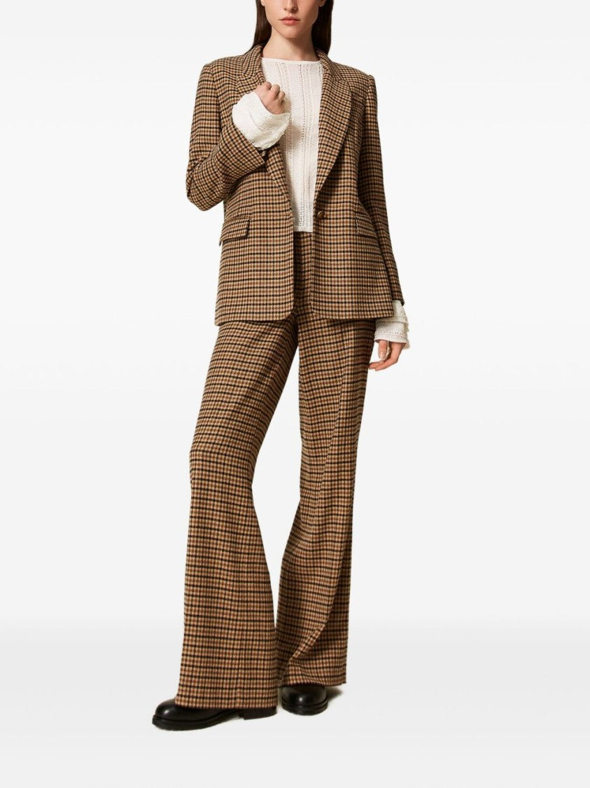 Twin-Set Houndstooth Wide-Leg Trousers With Tailored Fit