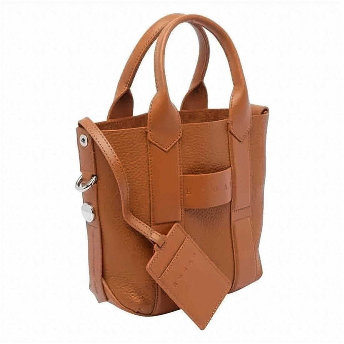 Hogan Structured Dark Tan Leather Shopping Bag