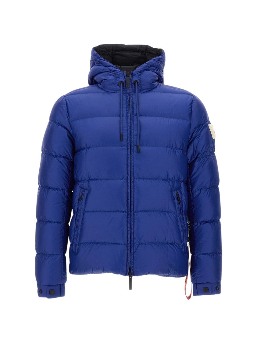 After Label Cropped Glossy Blue Nylon Hooded Down Jacket