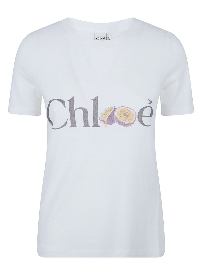 Chloé Slim-Fit White Cotton Jersey T-Shirt With Front Print