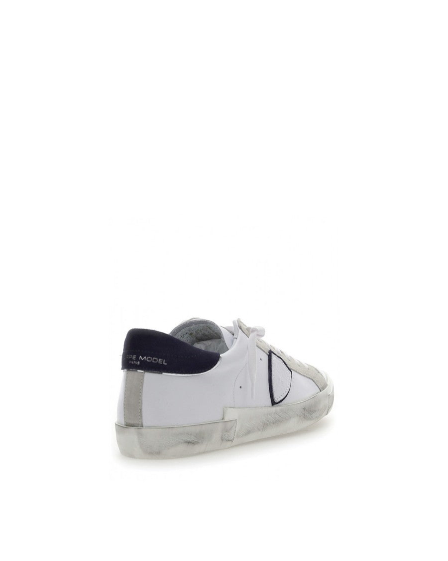 Philippe Model Blanc/Bleu Prsx Low Vintage Leather Low-Top Sneakers