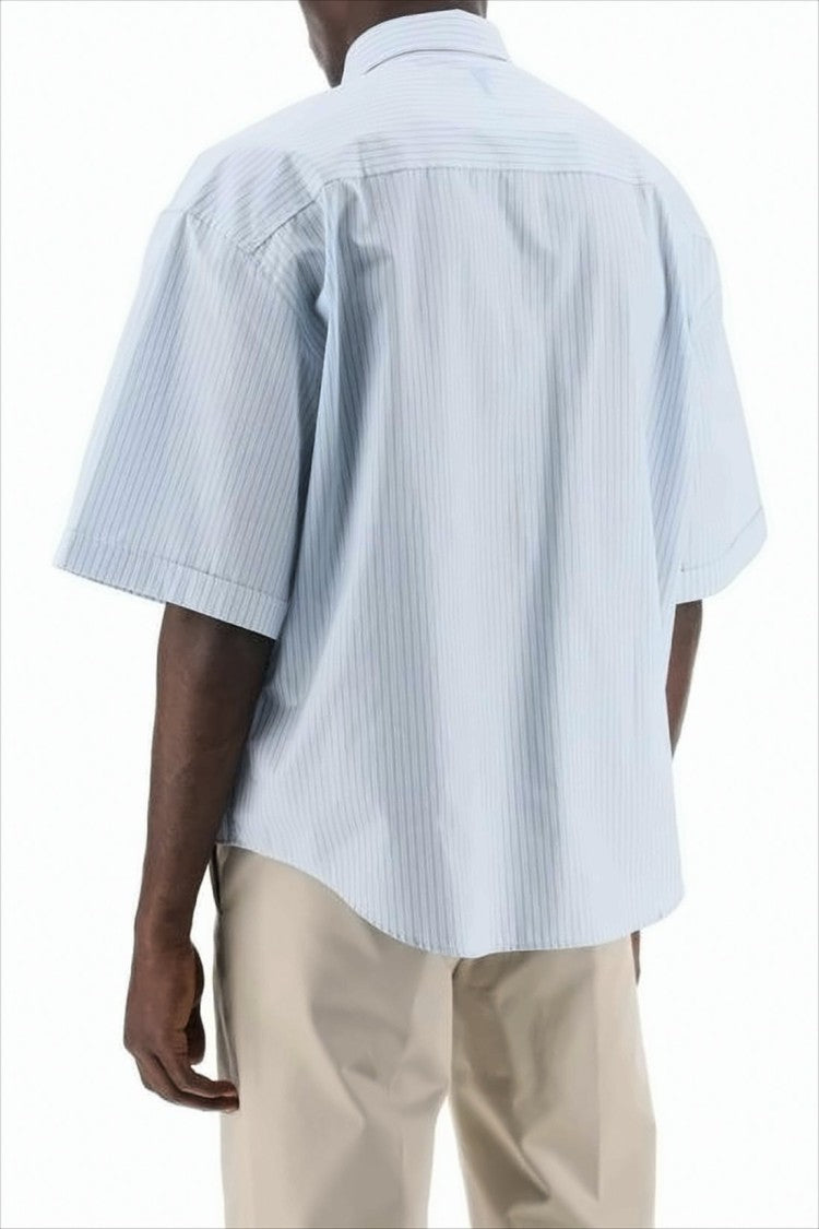 Ami Boxy Oversized Short-Sleeve Shirt With Pastel Stripes