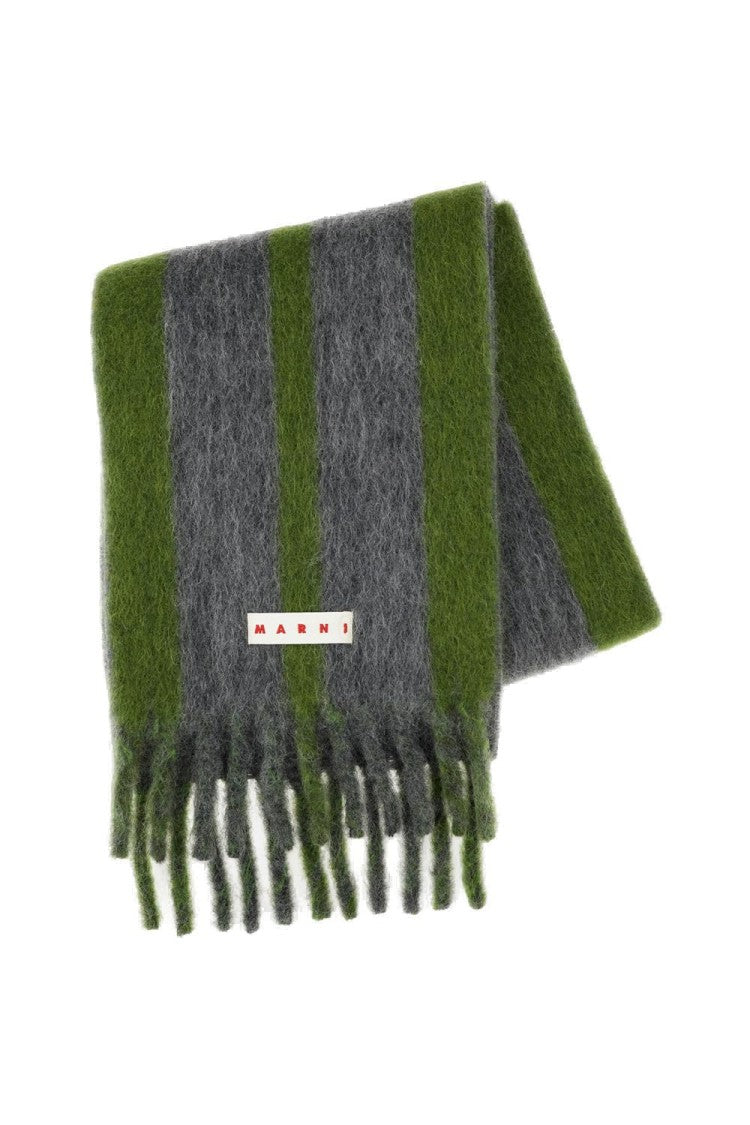 Marni Large Striped Wool Scarf With Logo Detail