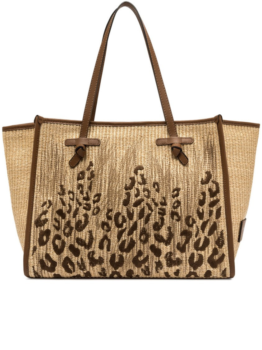 Gianni Chiarini Marcella Woven Straw Leopard Print Tote