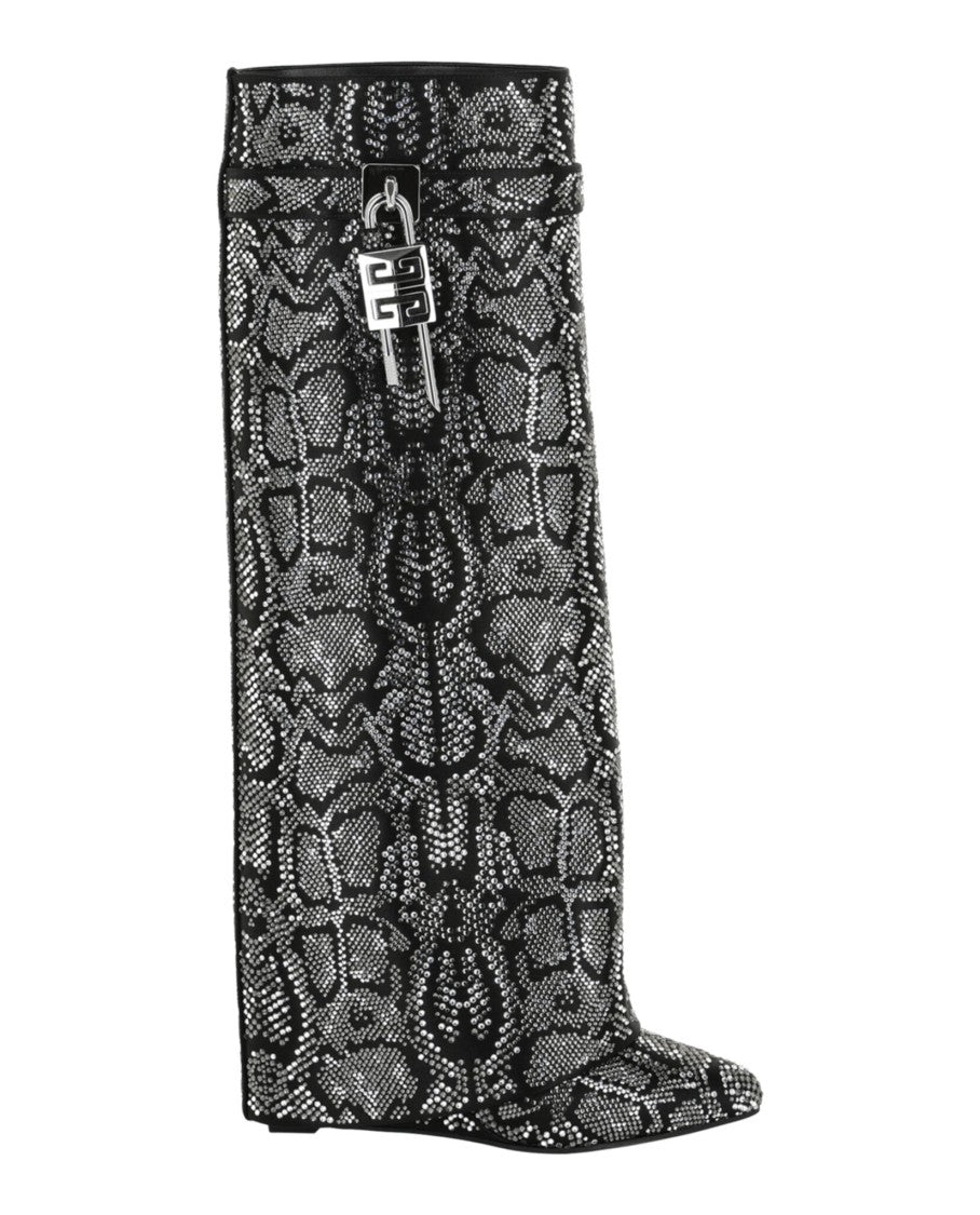 Givenchy Shark Lock Boots In Satin With Python Effect Strass