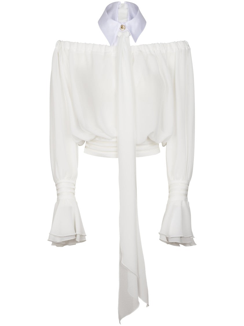 Elisabetta Franchi Voluminous Off-Shoulder Blouse With Structured Collar