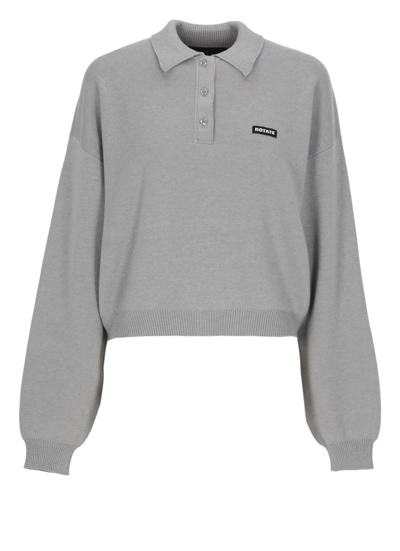 Rotate Grey Slinky Knit Polo Shirt