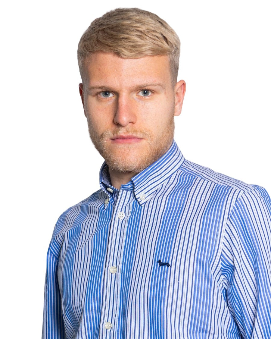 Harmont & Blaine Button-Down Cotton Shirt With Vertical Stripes