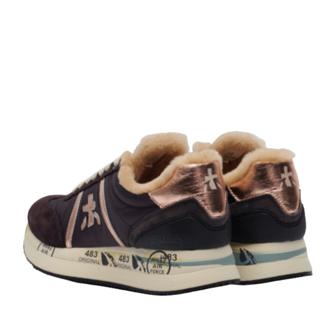 Premiata Brown Nylon Sheepskin-Lined Sneakers