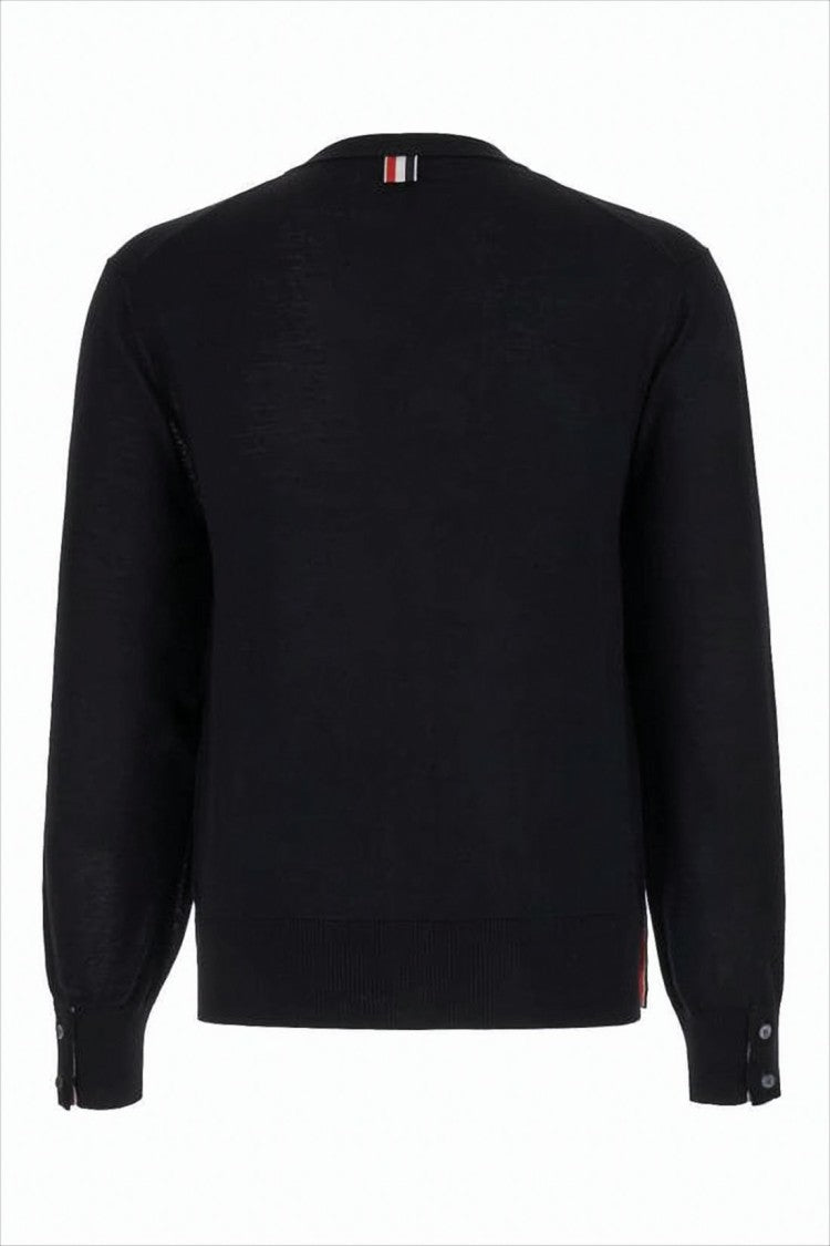 Thom Browne Classic V-Neck Cardigan With Striped Cuffs