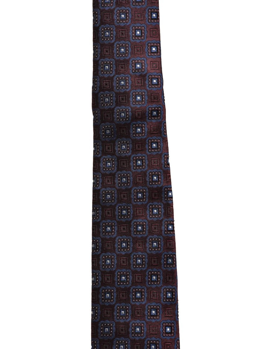 Emporio Armani Silk Tie With Geometric Pattern In Deep Red