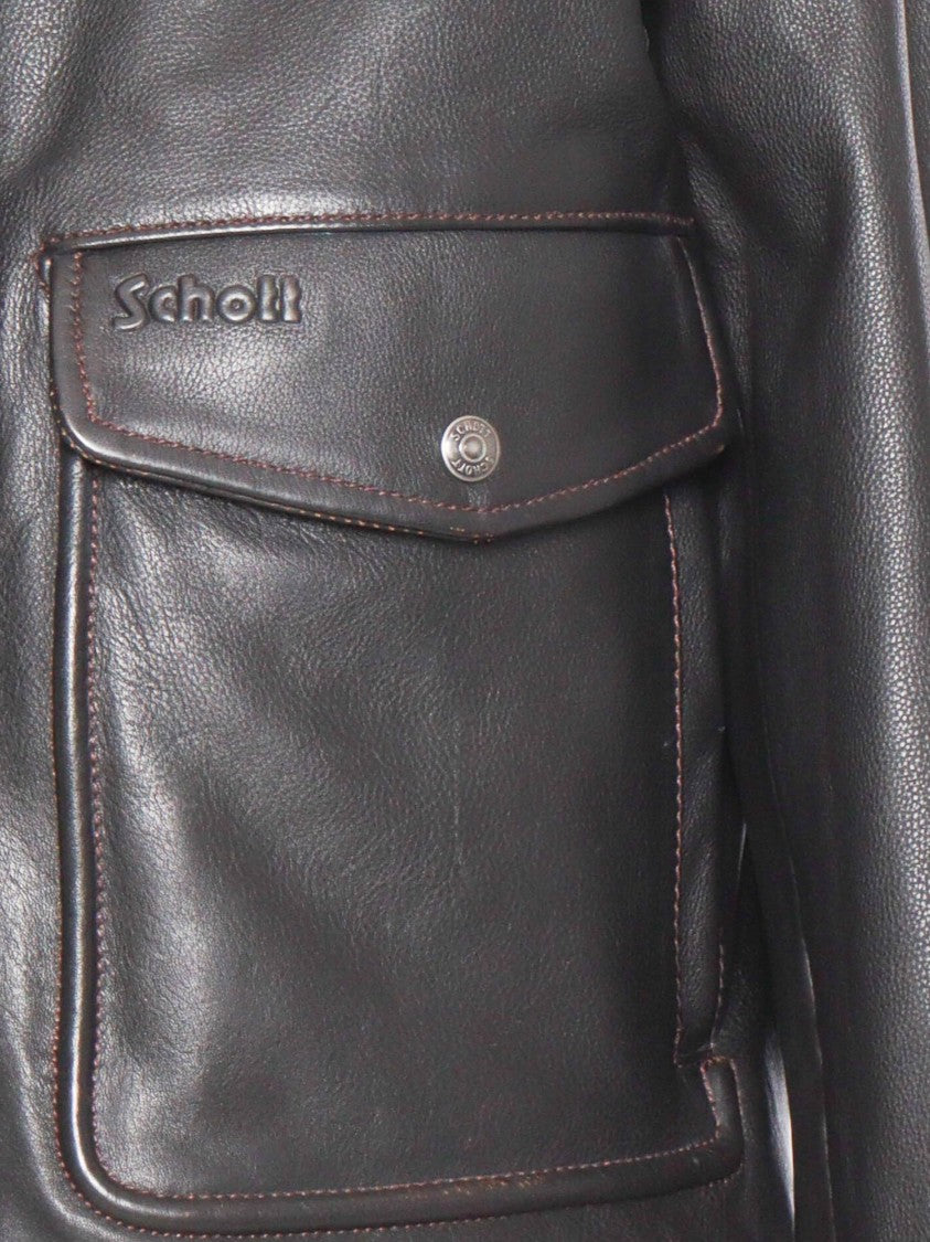 Schott Nyc Dark Brown Leather Jacket With Plush Fur Collar