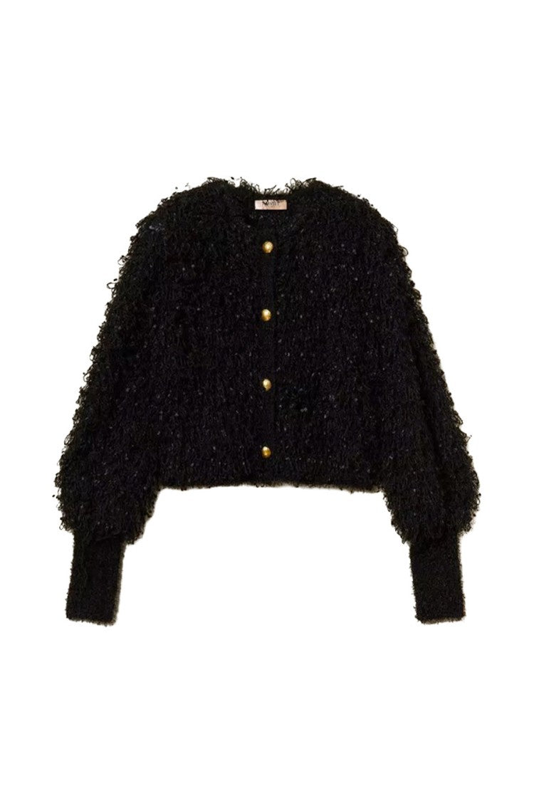 Twin-Set Black Polyester Bouclé Cropped Jacket