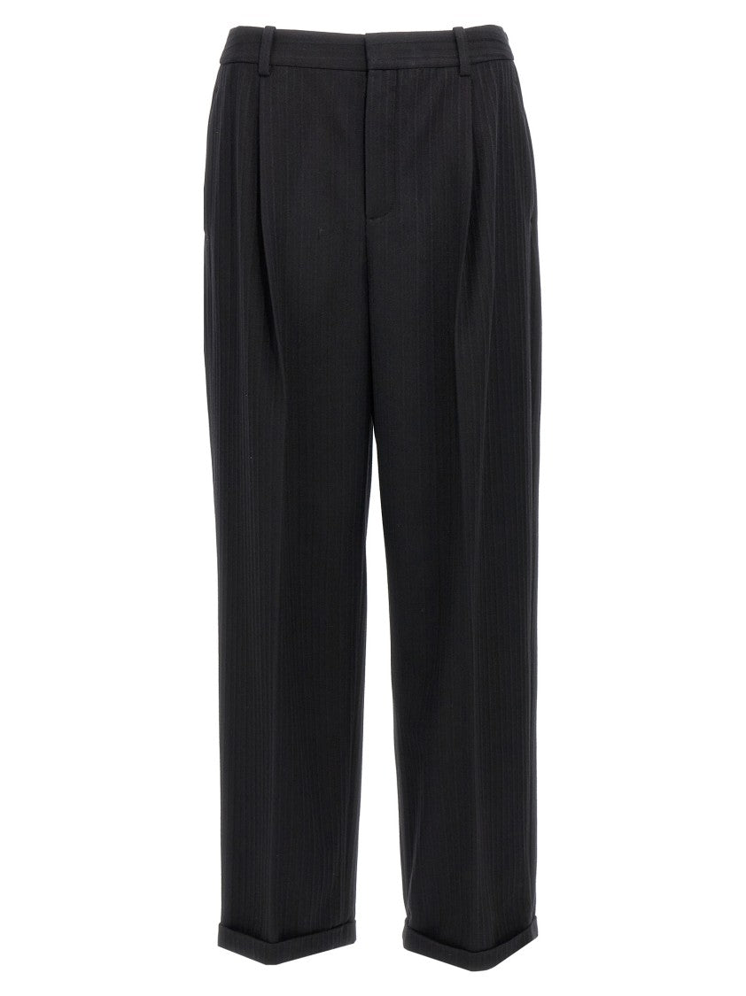 Saint Laurent High-Waisted Black Trousers With Tone-On-Tone Embossed Relief