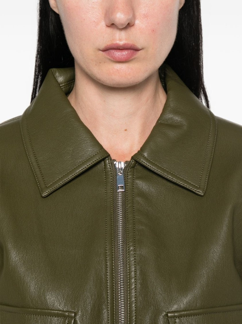 The Frankie Shop Cropped Olive Green Polyurethane Jacket