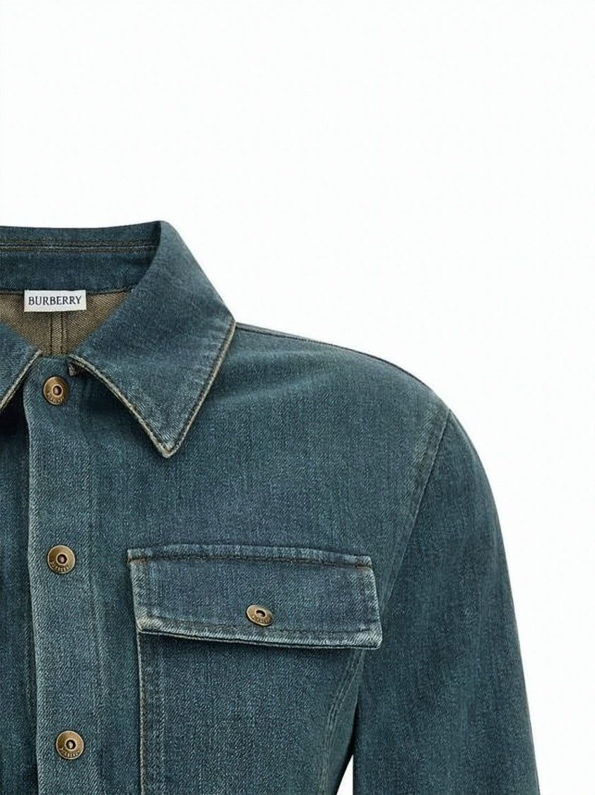 Burberry Structured Blue Denim Shirt With Flared Hem