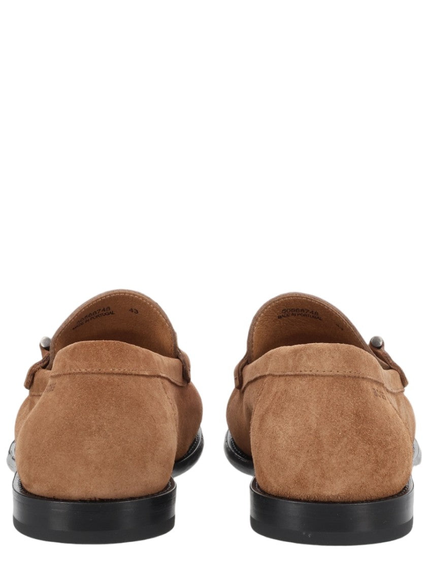 Boss Brown Suede Gold-Tone Bar Loafers