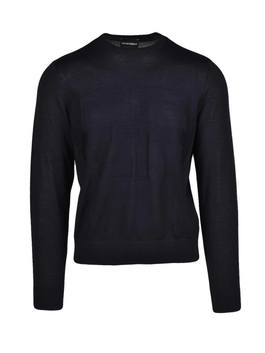 Emporio Armani Crew Neck Sweater In 100% Virgin Wool With Textured Detail