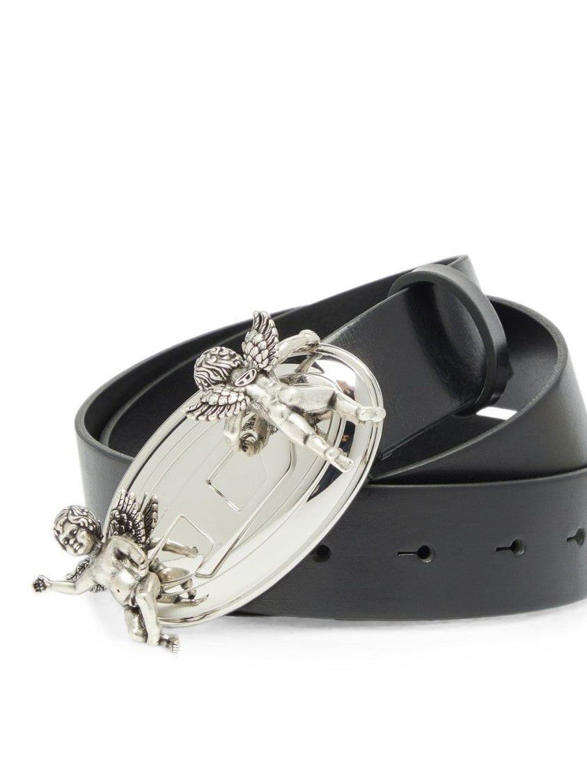 Diesel Black Cherub Buckle Detail Silk-Nylon Blend Belt