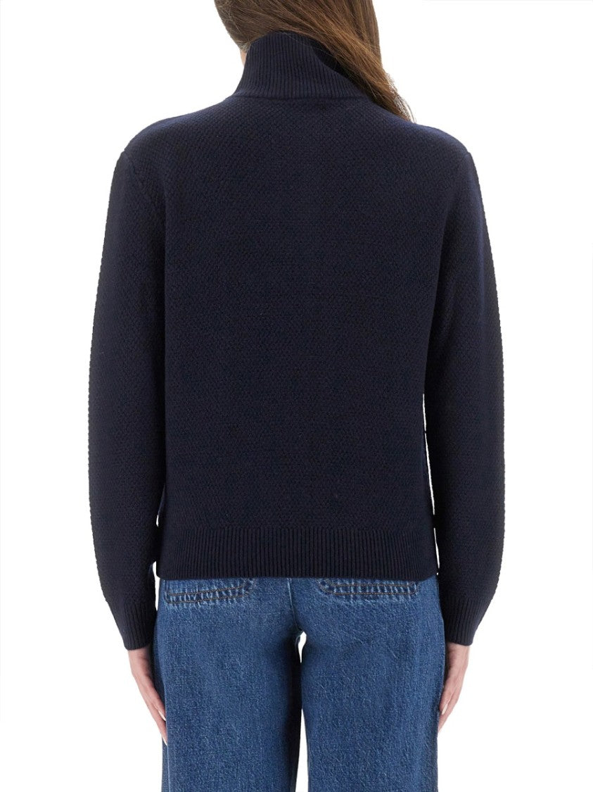 A.P.C. Textured Cable Knit Regular Fit Shirt With High Neck