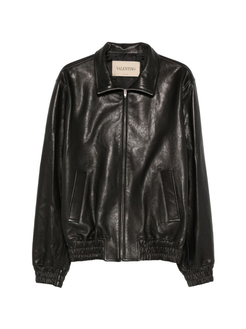 Valentino Garavani Black Smooth Finish Leather Classic Jacket