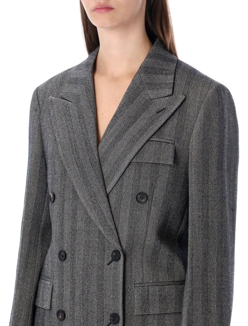 Ferragamo Oversized Double-Breasted Chevron Wool Blazer
