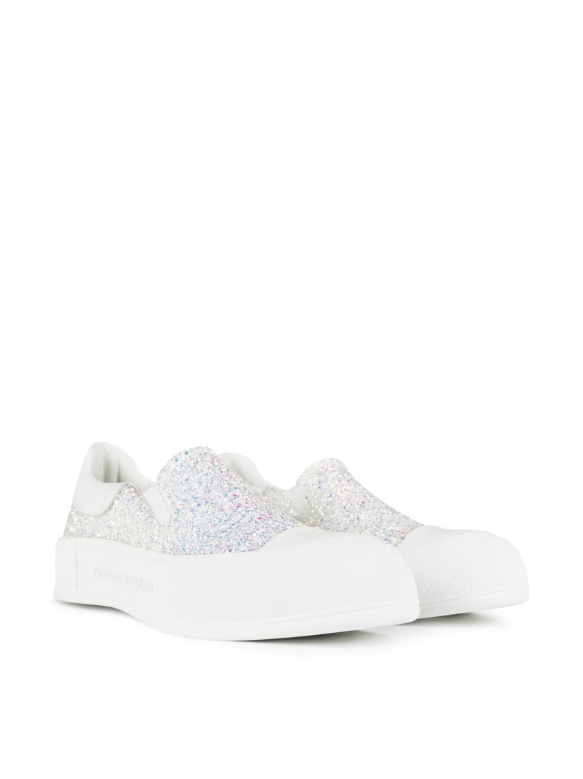 Alexander Mcqueen Deck Plimsoll Glitter Slip On Sneakers