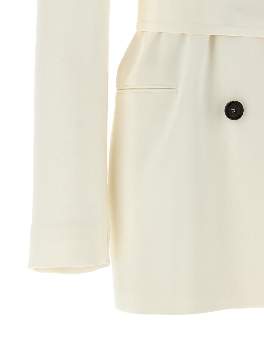Kiton Double-Breasted Silk Blazer With Structured Shoulders And Knotted Belt