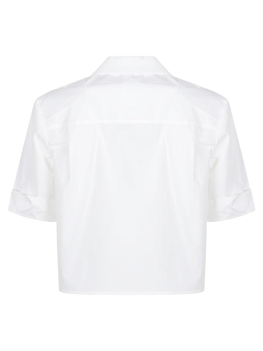 Tory Burch Cropped Short-Sleeved Poplin Shirt With Gold Button Details