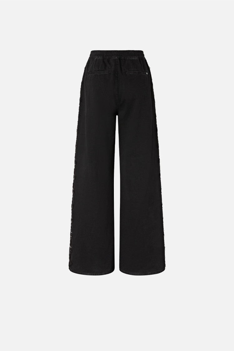 Pinko Black Palco Wide-Leg Lace Side Panels Cotton Pants