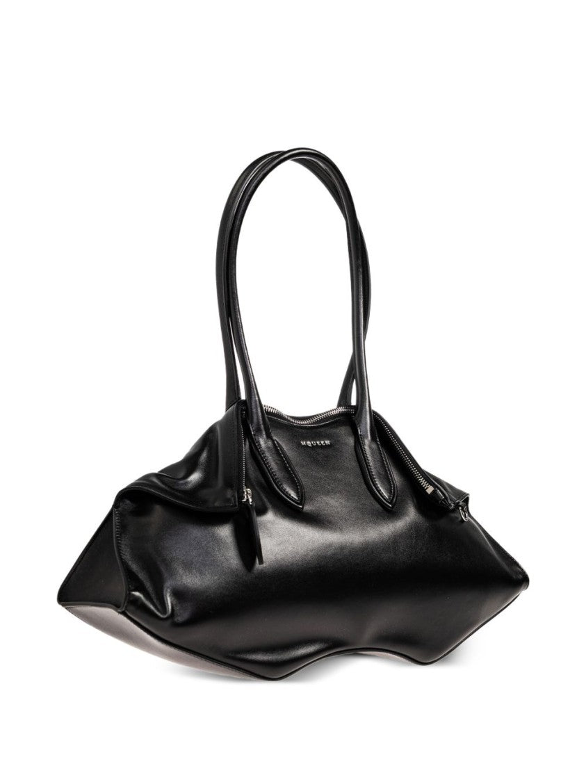 Alexander Mcqueen Top Zip Calfskin Bag With Laminated Logo Print