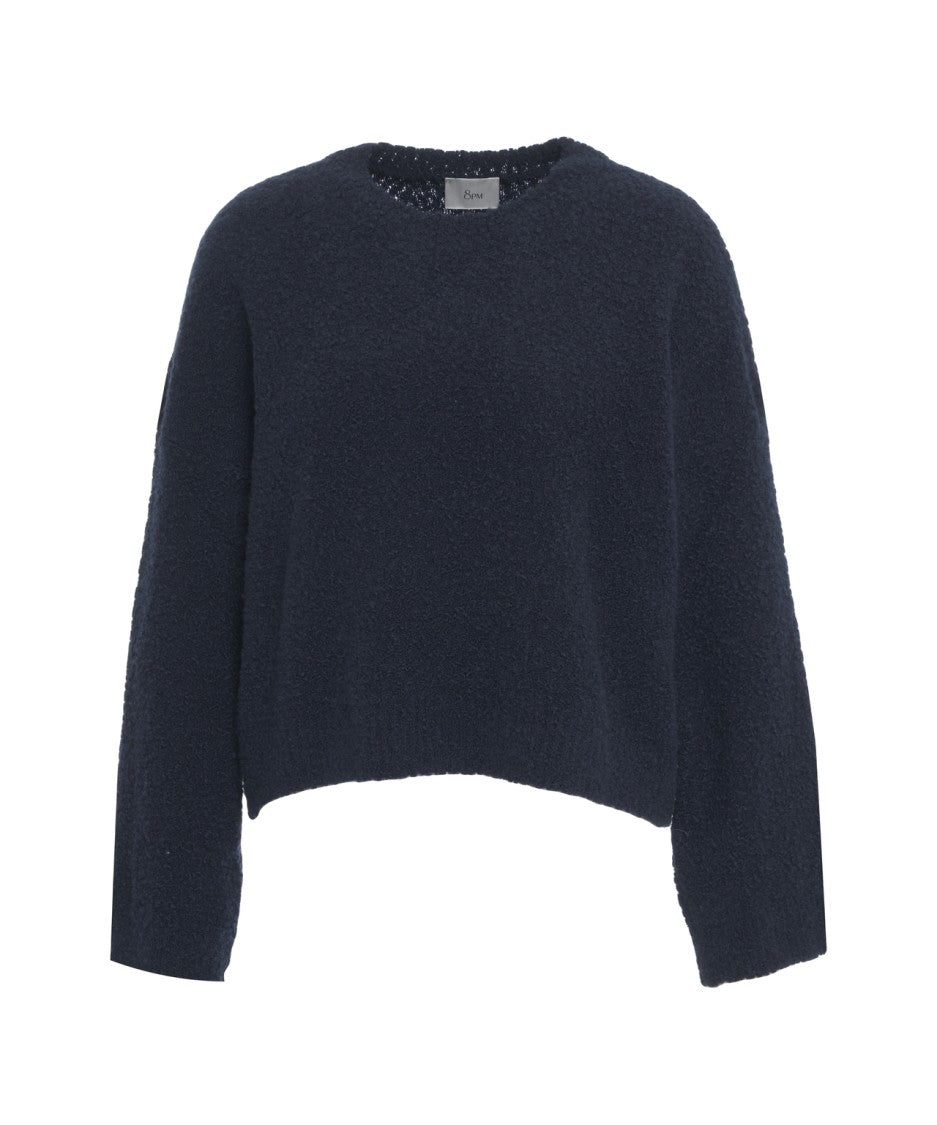 8Pm Cropped Textured Wool Blend Sweater With Round Neckline And Relaxed Fit