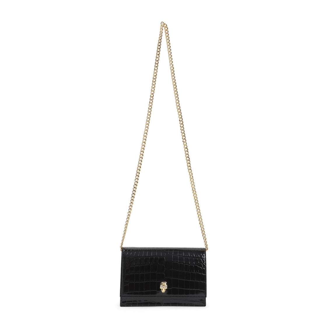 Alexander Mcqueen Crocodile-Embossed Black Leather Clutch