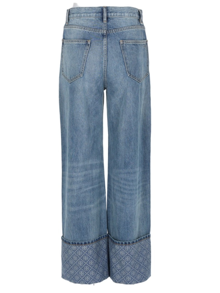 Tory Burch Straight-Leg Cuffed Hem Cotton Jeans