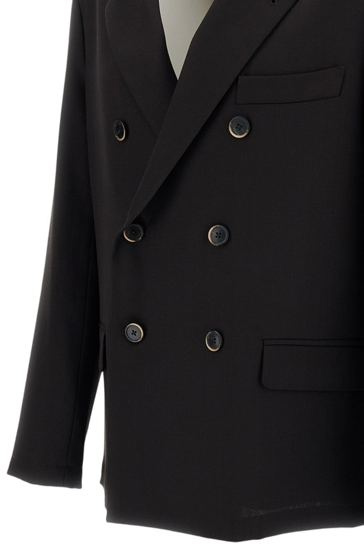 Barena Brown Double-Breasted Wool Gabardine Blazer