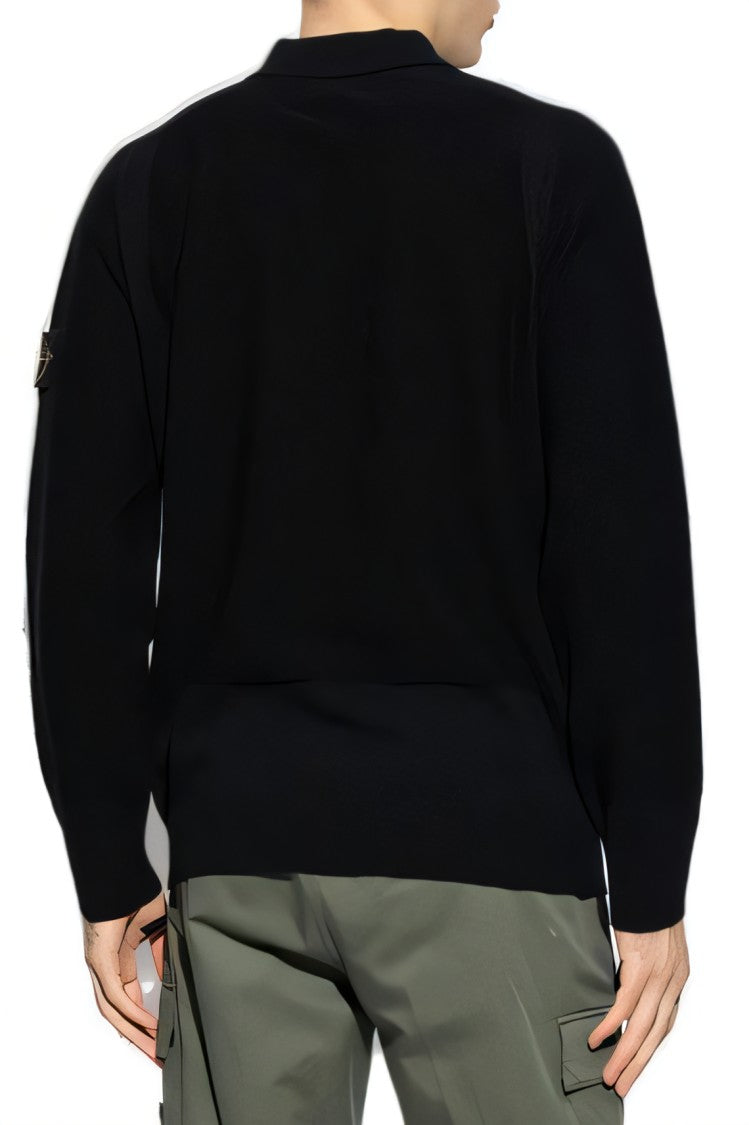 Stone Island Black Turtleneck With Zippered Collar And Ribbed Detailing