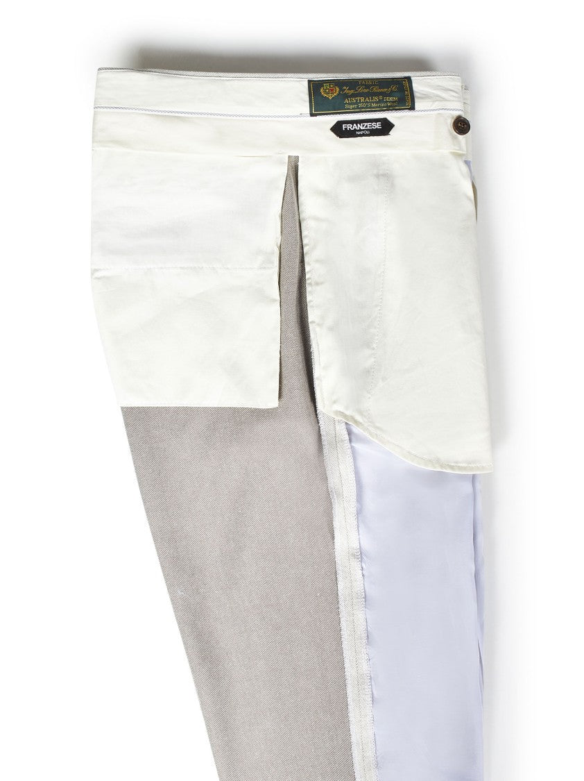 Franzese Collection Cream Australis Super 150S Merino Wool Trousers