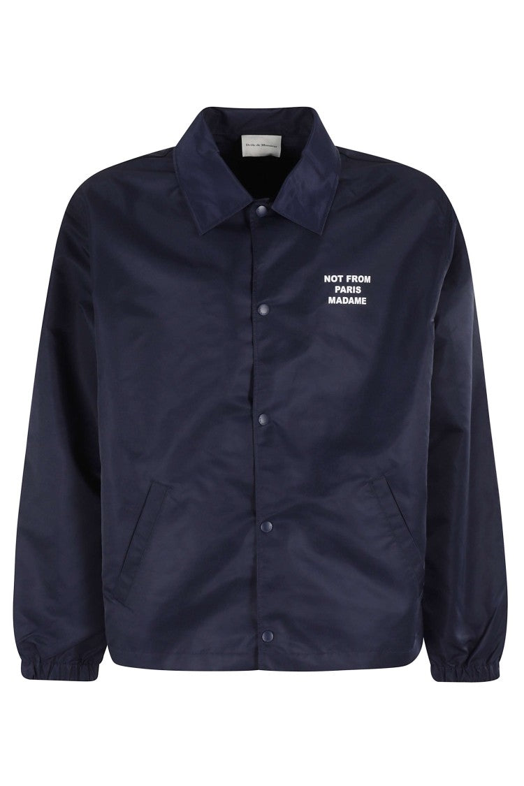 Drôle De Monsieur Navy La Veste Slogan Chest-Back Logo Nylon Jacket