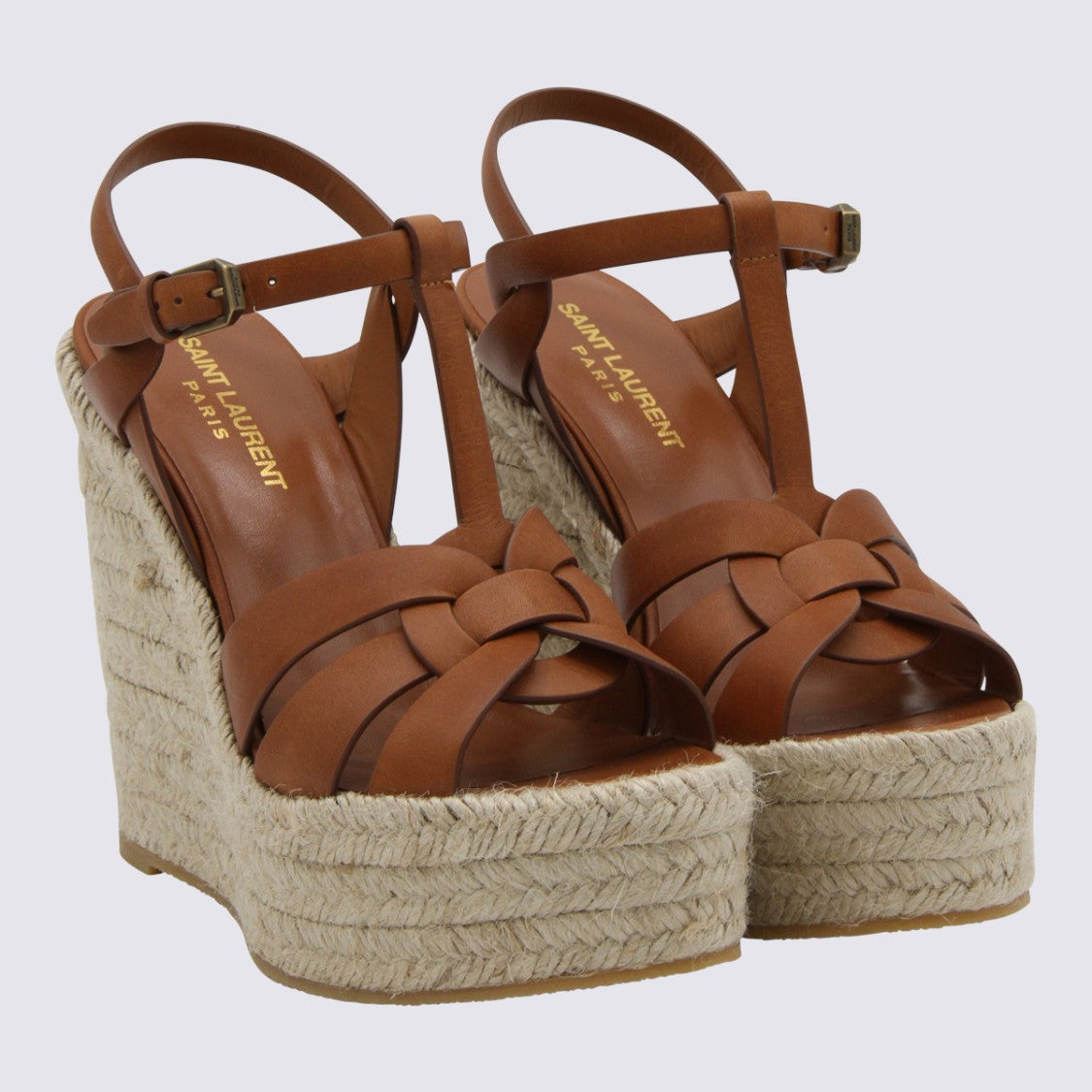 Saint Laurent Brown Leather Tribute 85 Espadrillas